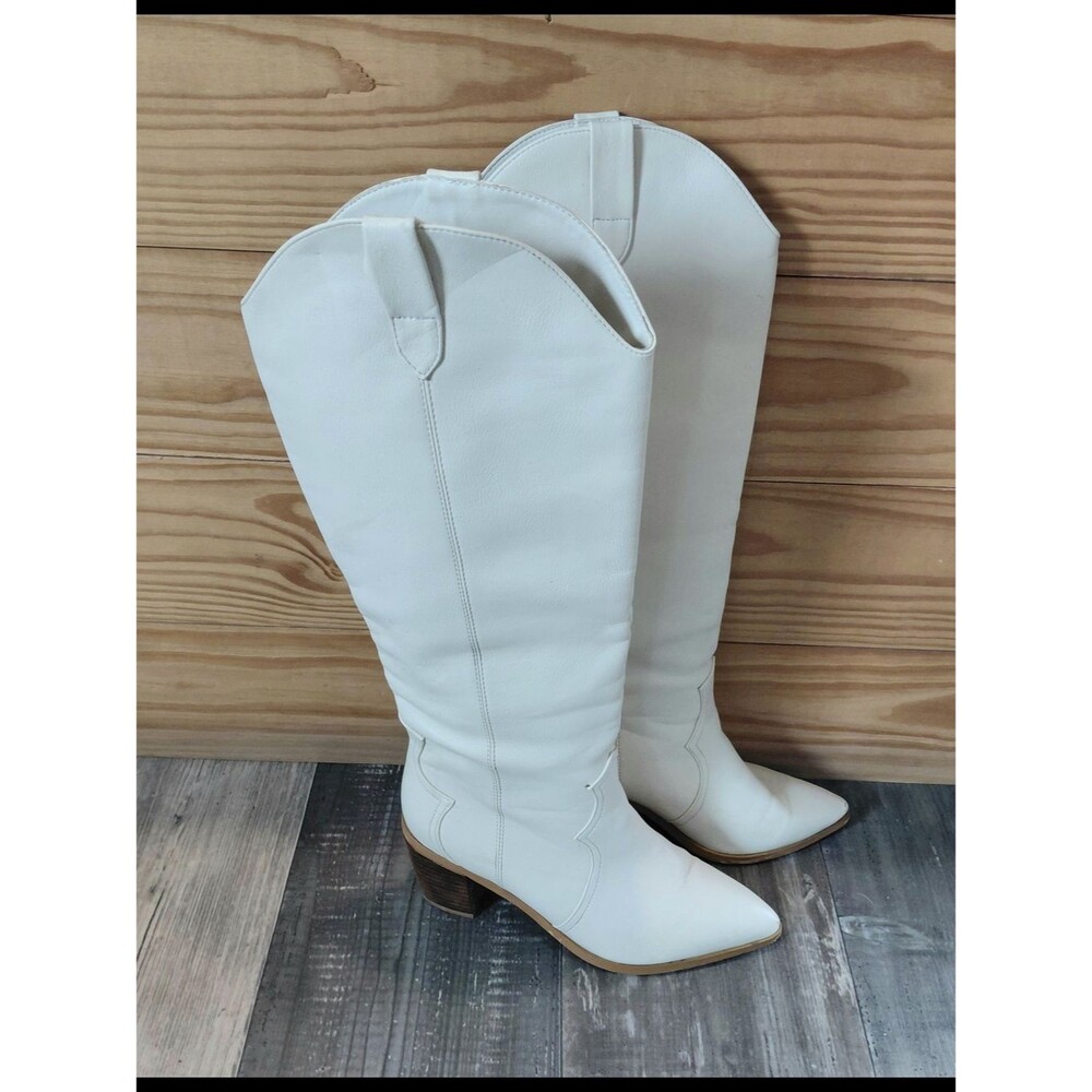 Billini White Knee-High Western Heeled Boots